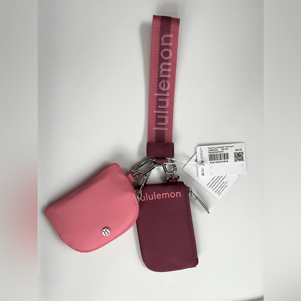 Lululemon Dual Pouch Wristlet Wordmark - Washed Mauve / Sakura Pink / White